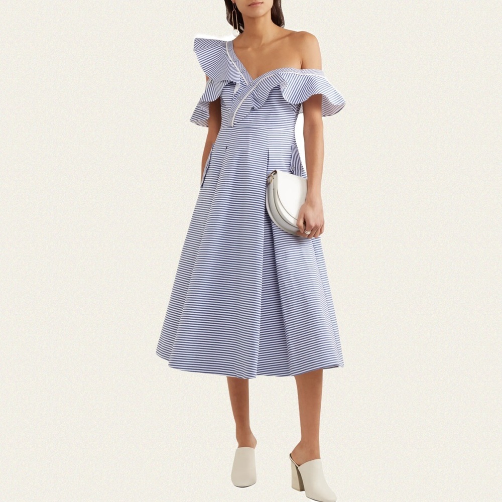 Self-Portrait Striped Shirting Frill Dress - Picture 4 of 10